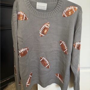 Gray Sweater with Sequin Football Accents